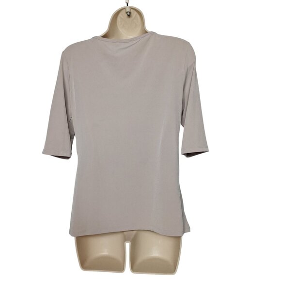 Carmen Marc Valvo Tan Elbow Sleeve Top Medium - Picture 3 of 5